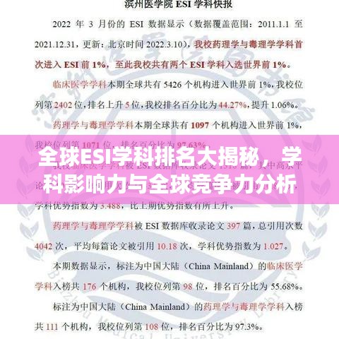 全球ESI學(xué)科排名大揭秘，學(xué)科影響力與全球競(jìng)爭(zhēng)力分析